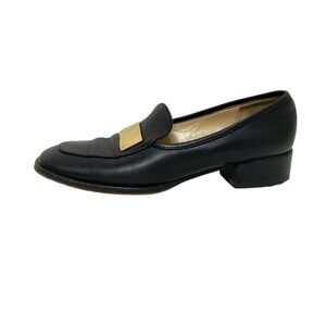 Gucci Black Leather Gold Plaque Loafers Vintage Women’s Size 6